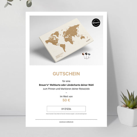 Geschenk-Gutschein zum Ausdrucken für Breuers Weltkarten oder Länderkarten