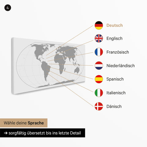 Weltkarte EQUAL EARTH Pinn-Leinwand – Bronze