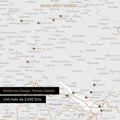 Ausschnitte einer DACH-Karte als Pinn-Leinwand in Light Black mit 3.400 Orten
