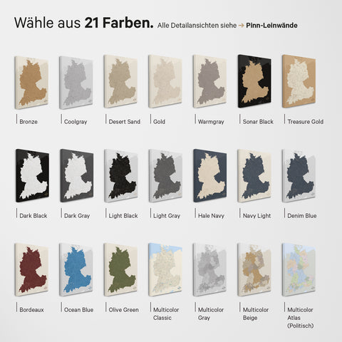 Magnetic DACH Map TRAVEL® Magnetboard – in 21 Colors