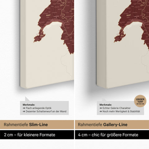 DACH Region Map TRAVEL® Push Pin Canvas – Bordeaux Red