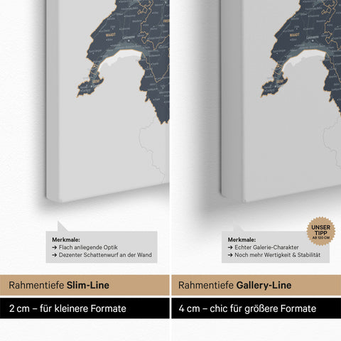 DACH Region Map TRAVEL® Push Pin Canvas – Denim Blue