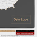 DACH-Karte als Pinn-Leinwand in Dark Gray mit Eindruck eines Firmenlogos