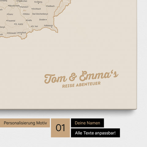 DACH Region Map TRAVEL® Push Pin Canvas – Gold