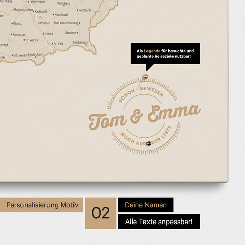 DACH Region Map TRAVEL® Push Pin Canvas – Gold