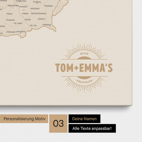 DACH Region Map TRAVEL® Push Pin Canvas – Gold