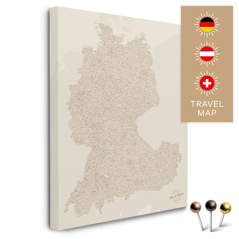 DACH-kaart TRAVEL® Canvas Prikbord – Goud