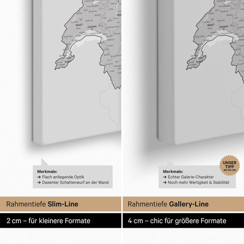 DACH Region Map TRAVEL® Push Pin Canvas – Coolgray