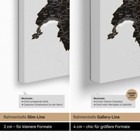 DACH Region Map TRAVEL® Push Pin Canvas – Light Black