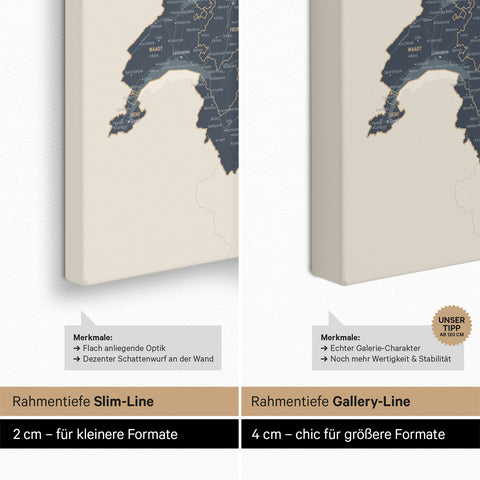 DACH Region Map TRAVEL® Push Pin Canvas – Navy Light