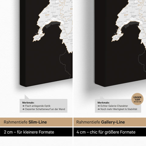 DACH Region Map TRAVEL® Push Pin Canvas – Dark Black