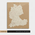 Neutrale und schlichte Standard-Ausführung einer DACH-Karte als Pinn-Leinwand in Treasure Gold