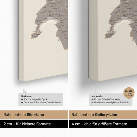 DACH Region Map TRAVEL® Push Pin Canvas – Warmgray
