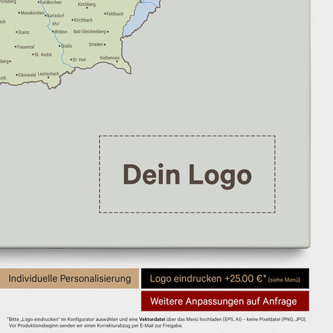 Politische DACH-Karte als Pinn-Leinwand in Multicolor Atlas mit Eindruck eines Firmenlogos