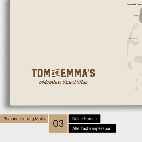 Dänemark-Karte TRAVEL® Pinn-Leinwand – Desert Sand