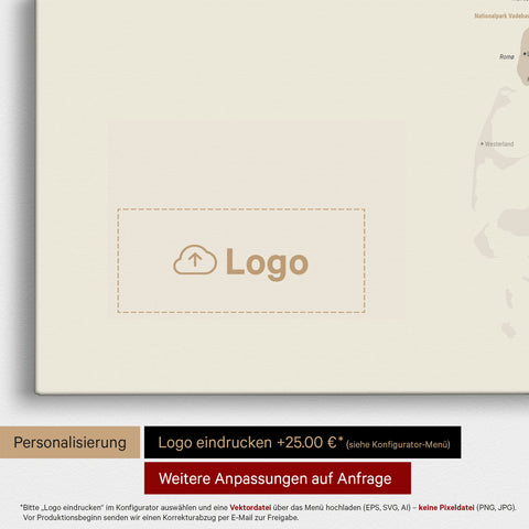 Dänemark-Karte TRAVEL® Pinn-Leinwand – Gold