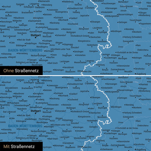 Deutschland-Karte Leinwand in Blau wahlweise mit oder ohne Straßennetz
