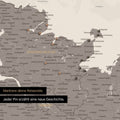 Detail einer Deutschland-Karte als Pinn-Leinand in Warmgray (Braun-Grau) mit Pins in Schleswig-Holstein