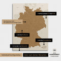 Vielfältige Konfigurationsmöglichkeiten einer Deutschland-Karte als Pinn-Leinwand in Bronze
