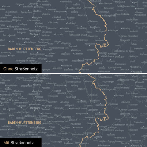 Deutschland-Karte Leinwand in Denim Blue wahlweise mit oder ohne Straßennetz