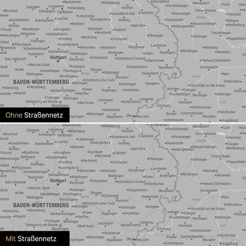 Deutschland-Karte Leinwand in Hellgrau wahlweise mit oder ohne Straßennetz