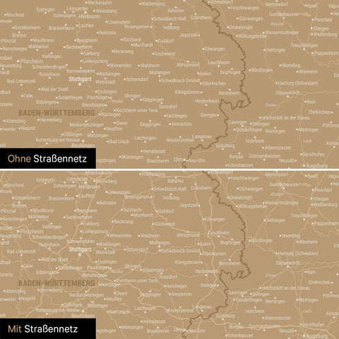 Deutschland-Karte Leinwand in Sonar Black (Schwarz-Gold) wahlweise mit oder ohne Straßennetz