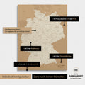 Vielfältige Konfigurationsmöglichkeiten einer Deutschland-Karte als Pinn-Leinwand in Treasure Gold