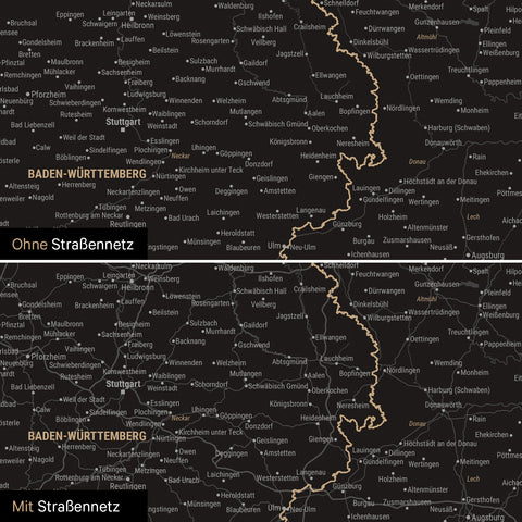 Deutschland-Karte Leinwand in Light Black (Weiß Schwarz) wahlweise mit oder ohne Straßennetz