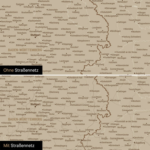 Magnetische Deutschland-Karte in Desert Sand mit optionalem Straßennetz von Autobahnen und Landstraßen