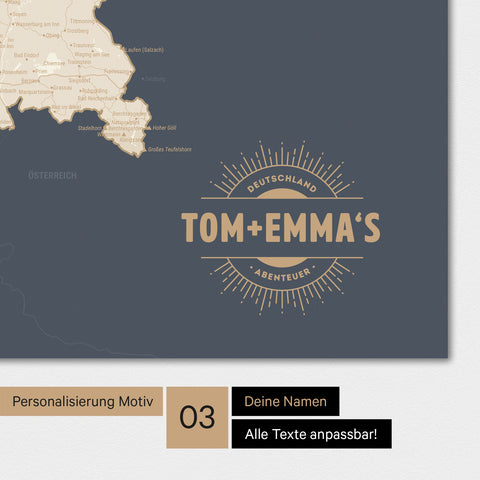 Magnetboard mit Deutschland-Karte in Hale Navy mit rundem Logo als Personalisierung