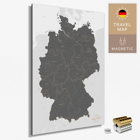 Magnetische Deutschland-Karte in Light Gray als Magnetboard zum Pinnen und Markieren von Reisezielen kaufen