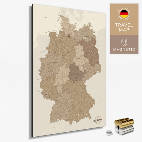 Magnetische Deutschland-Karte in Multicolor Brown als Magnetboard zum Pinnen und Markieren von Reisezielen kaufen