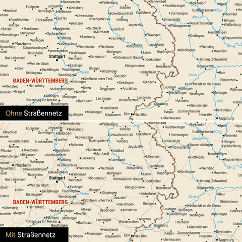 Magnetische Deutschland-Karte in Multicolor Classic mit optionalem Straßennetz von Autobahnen und Landstraßen