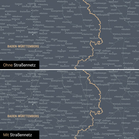 Magnetische Deutschland-Karte in Navy Light mit optionalem Straßennetz von Autobahnen und Landstraßen