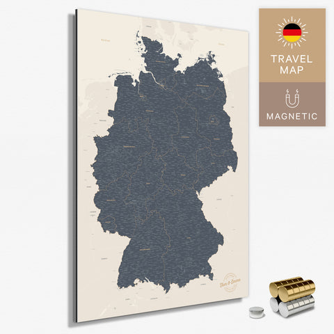 Magnetische Deutschland-Karte in Navy Light als Magnetboard zum Pinnen und Markieren von Reisezielen kaufen