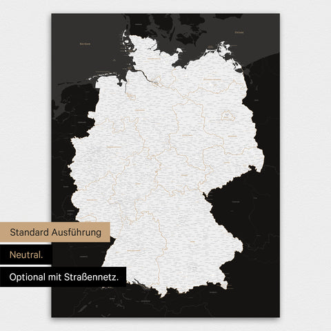Neutrale und schlichte Ausführung einer magnetischen Deutschland-Karte in Schwarz-Weiss