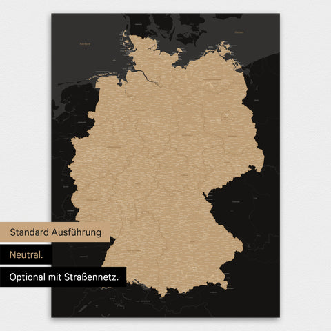 Neutrale und schlichte Ausführung einer magnetischen Deutschland-Karte in Sonar Black