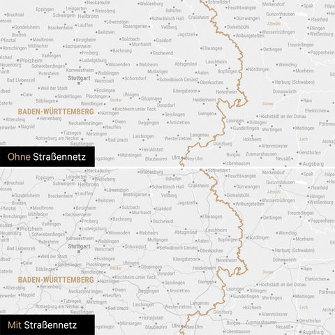 Magnetische Deutschland-Karte in Light Black mit optionalem Straßennetz von Autobahnen und Landstraßen