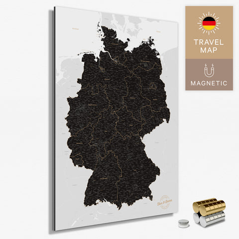 Magnetische Deutschland-Karte in Light Black als Magnetboard zum Pinnen und Markieren von Reisezielen kaufen