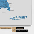 Deutschland-Karte als Pinnwand Leinwand in Blau mit Personalisierung und Eindruck mit deinem Namen
