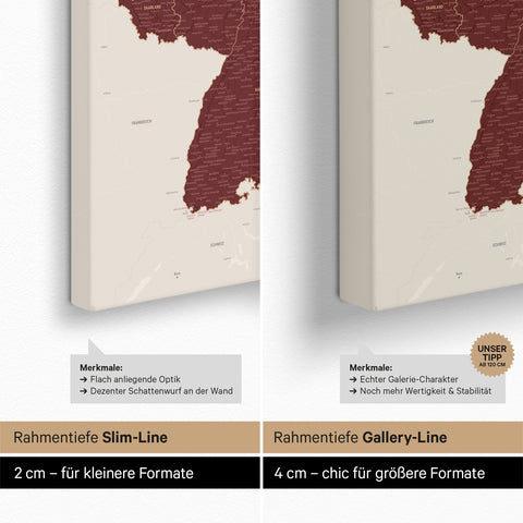 Germany Map TRAVEL® Push Pin Canvas – Bordeaux Red