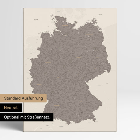 Germany Map TRAVEL® Push Pin Canvas – Warmgray