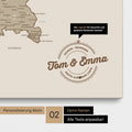 Pinnwand Leinwand einer Deutschlandkarte in Farbe Desert Sand (Beige) mit personalisiertem Eindruck von Namen und einer Legende zum Markieren