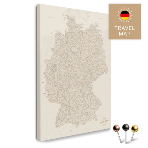 Deutschland-Karte in Gold als Pinnwand Leinwand zum Pinnen und Markieren von Reisezielen kaufen