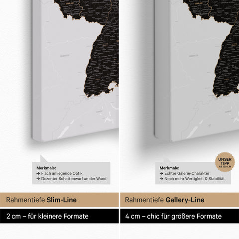 Germany Map TRAVEL® Push Pin Canvas – Light Black