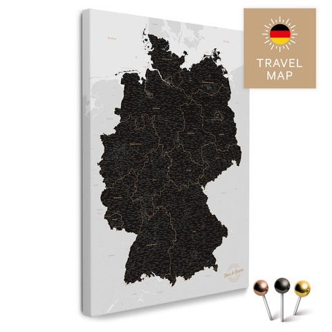 Deutschland-Karte in Light Black (Weiß Schwarz) als Pinnwand Leinwand zum Pinnen und Markieren von Reisezielen kaufen