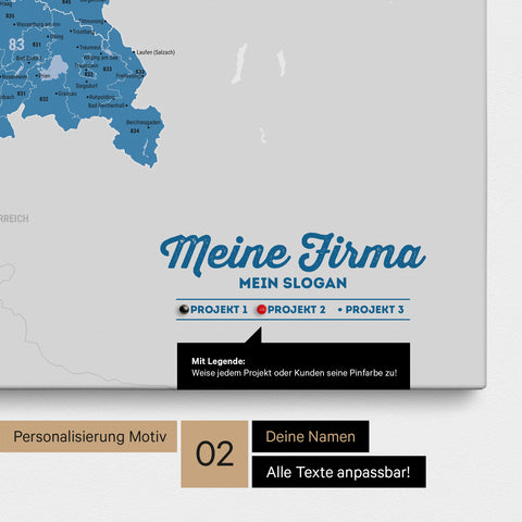 Germany Map ZIP® (ZIP-Codes 1-2-3-digit) Push Pin Canvas – Ocean Blue