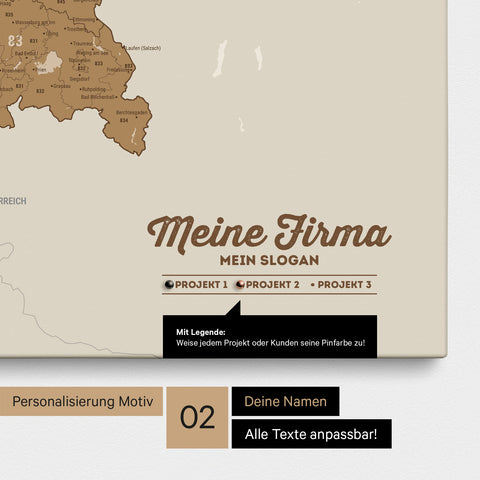 Germany Map ZIP® (ZIP-Codes 1-2-3-digit) Push Pin Canvas – Bronze