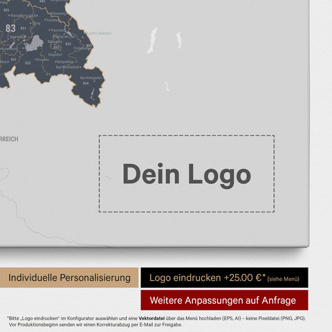 Germany Map ZIP® (ZIP-Codes 1-2-3-digit) Push Pin Canvas – Denim Blue