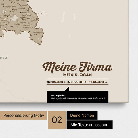 Germany Map ZIP® (ZIP-Codes 1-2-3-digit) Push Pin Canvas – Desert Sand